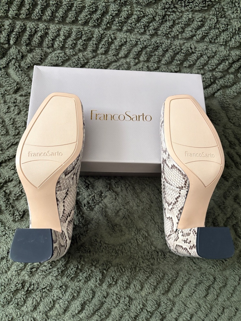 Franco Sarto Beige Snake-Print Block Heel Pumps - Picture 3 of 5